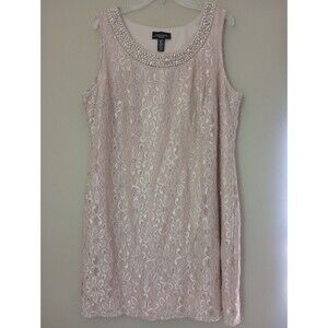 R & M Richards Champagne Color Lace Beaded Shimmer Dress Sleeveless Size 18W
